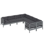 vidaXL Solid Pinewood Patio Lounge Set 8 Piece with Cushions Garden Outdoor Lawn Yard Terrace Balcony Wooden Seat Seating Furniture Gray