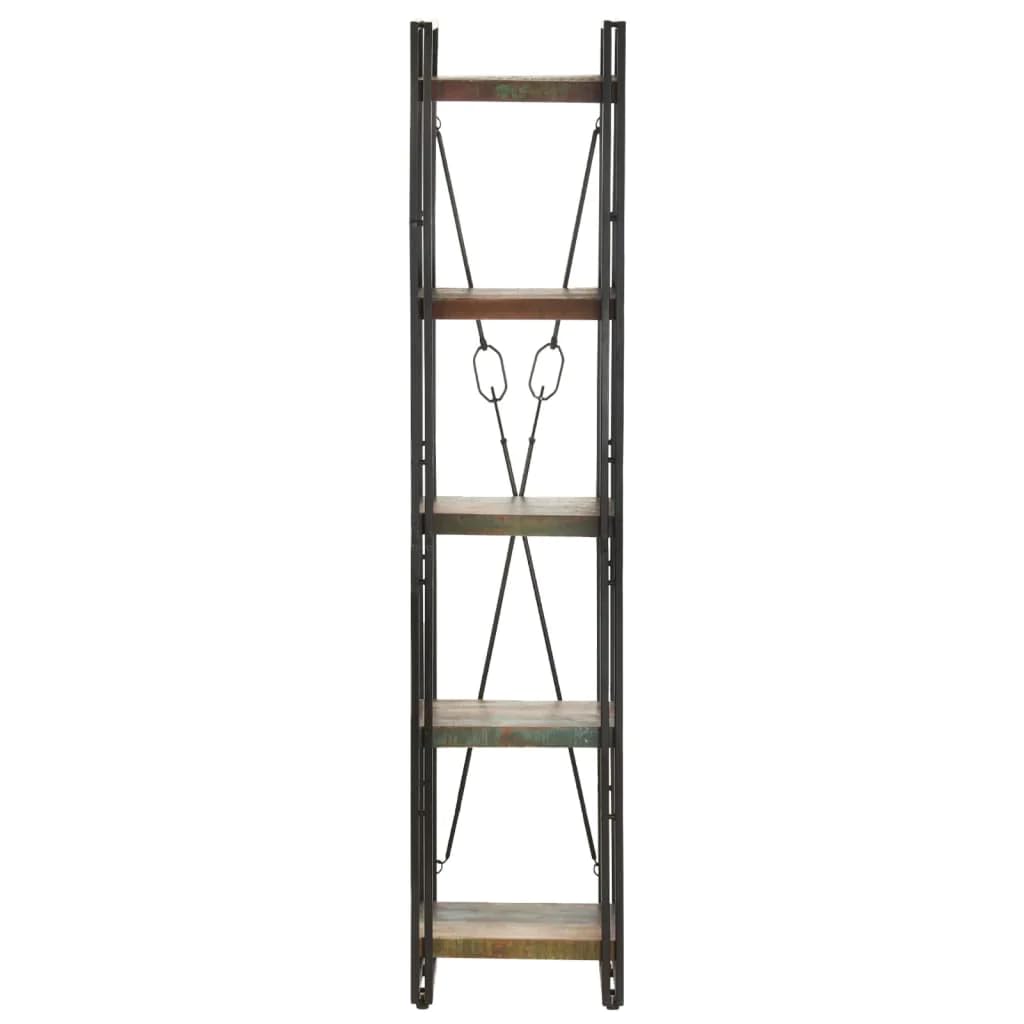 vidaXL Reclaimed Wooden Bookcase: 5-Tier Industrial Style, Solid Wood and Powder-Coated Steel Frame, 15.7x11.8x70.9, Unique Wooden Grain Patterns and Colors - Multicoloured Brown