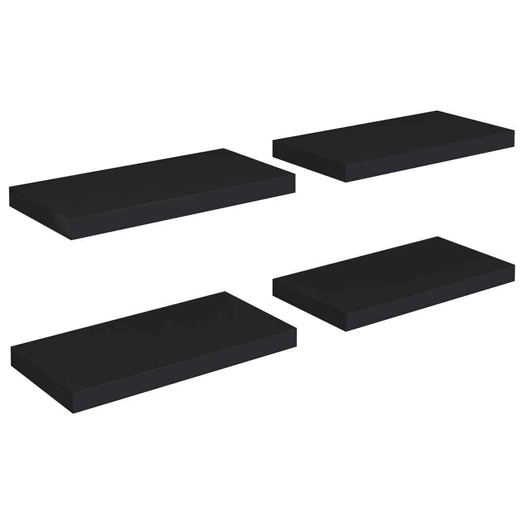 vidaXL Floating Wall Shelves Set of 4 in Black, 19.7&quot;x9.1&quot;x1.5&quot;, Easy Installation, Modern Decorative Display and Book Shelves with Invisible Mounting, Honeycomb MDF and Metal Frame