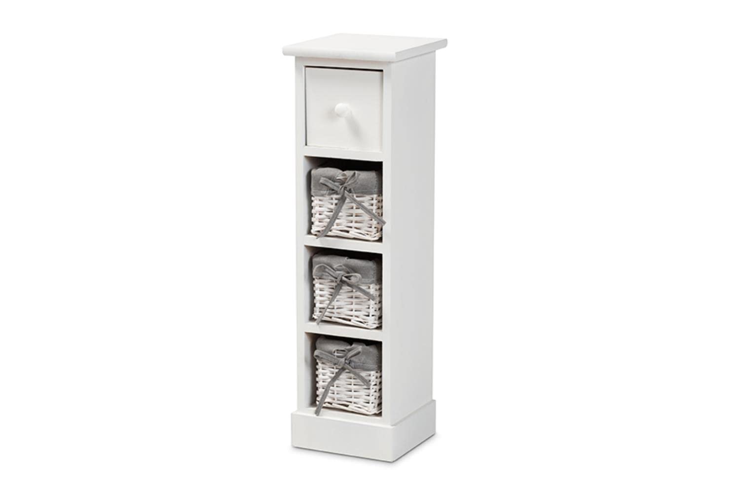 Baxton Studio Abriella Grey and White Finished Wood Storage Unit with Baskets