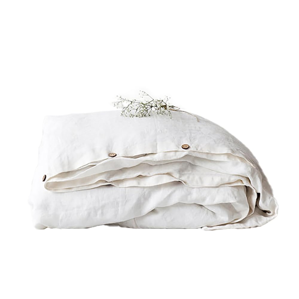 Simple&Opulence 100% Washed Linen Duvet Cover, 3 Pieces Natural Flax French Country Bedding Set, Breathable Farmhouse Comforter