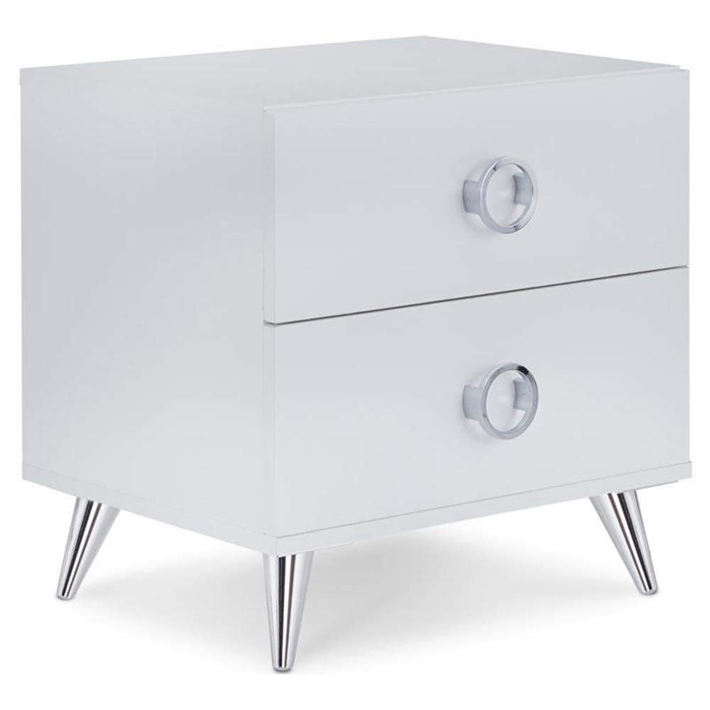 Acme Elms Wooden Rectangular 2-Drawer Nightstand With Ring Pull Handles In White