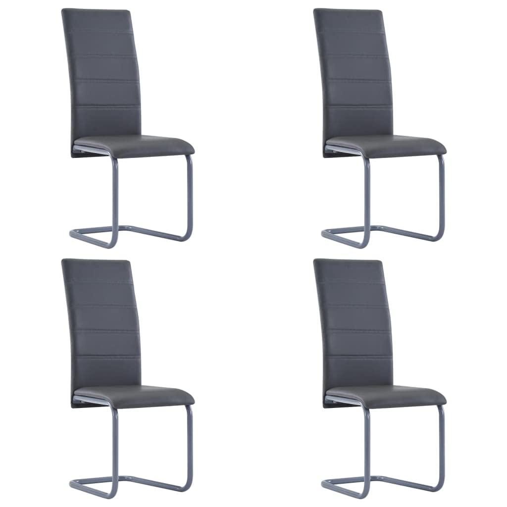 vidaXL Cantilever Dining Chairs Gray Faux Leather - Set of 4 - Modern Style - Comfortable High Back Support - Strong Tubular Steel Structure - Ideal for Dining Area and Office