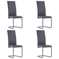 vidaXL Cantilever Dining Chairs Gray Faux Leather - Set of 4 - Modern Style - Comfortable High Back Support - Strong Tubular Steel Structure - Ideal for Dining Area and Office