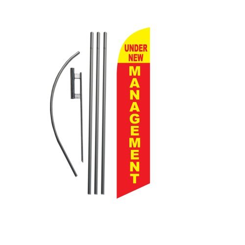 Under New Management Advertising Feather Banner Swooper Flag Sign With Flag Pole Kit And Ground Stake