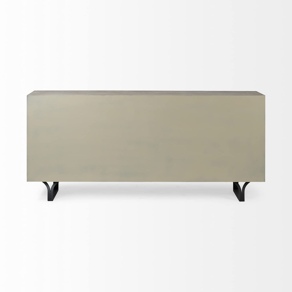 HomeRoots Light Brown, Black Wood, Metal Light Brown and White Solid Mango Wood Finish Sideboard with 9 Drawers