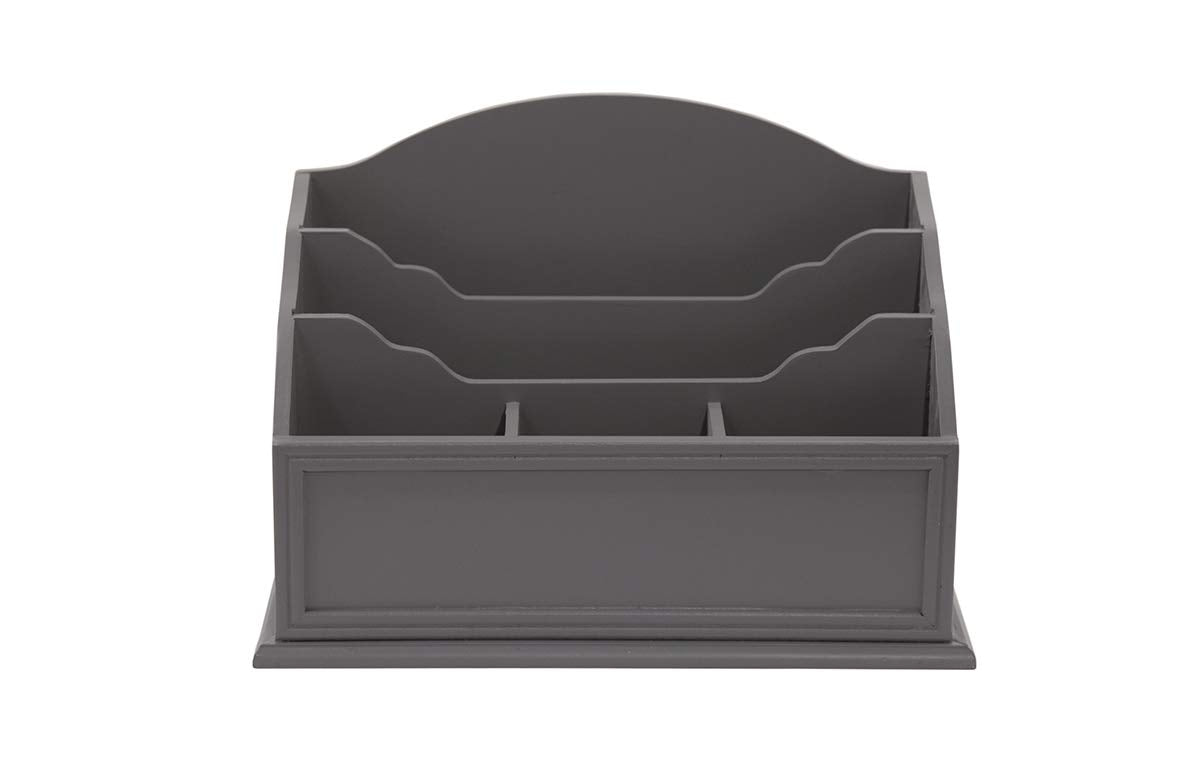 Designstyles Grey Wooden Desktop Letter Holder - 5 Compartment Mail and Stationary Organizer - Premium Quality Wood Table Top So
