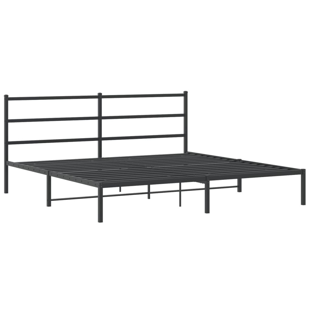 vidaXL Modern King Metal Bed Frame with Headboard - Bedroom Furniture, 76&quot;x79.9&quot; Mattress Fit, Storage Space, Black Finish