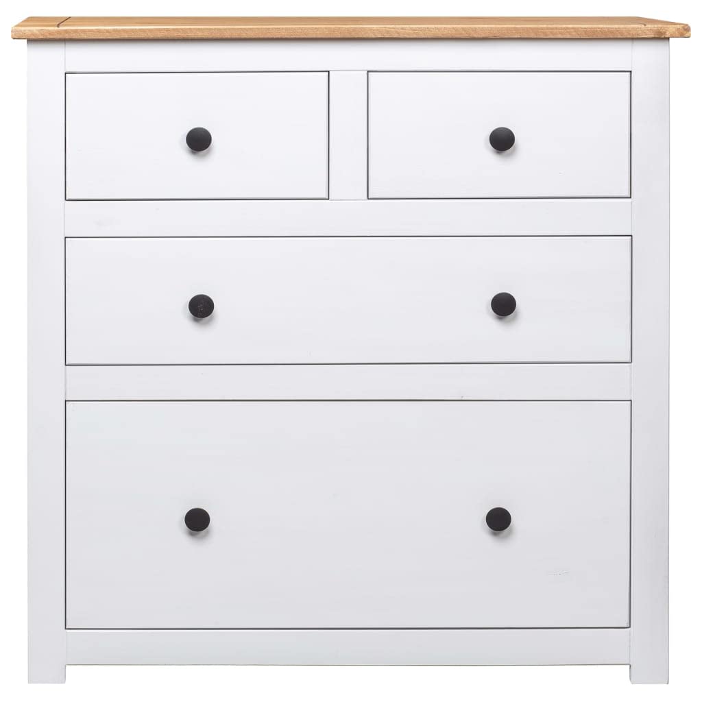 vidaXL Pinewood Sideboard Panama Range with 4 Drawers - White, 31.5"x15.7"x32.7" - Scandinavian Style Wooden Cabinet