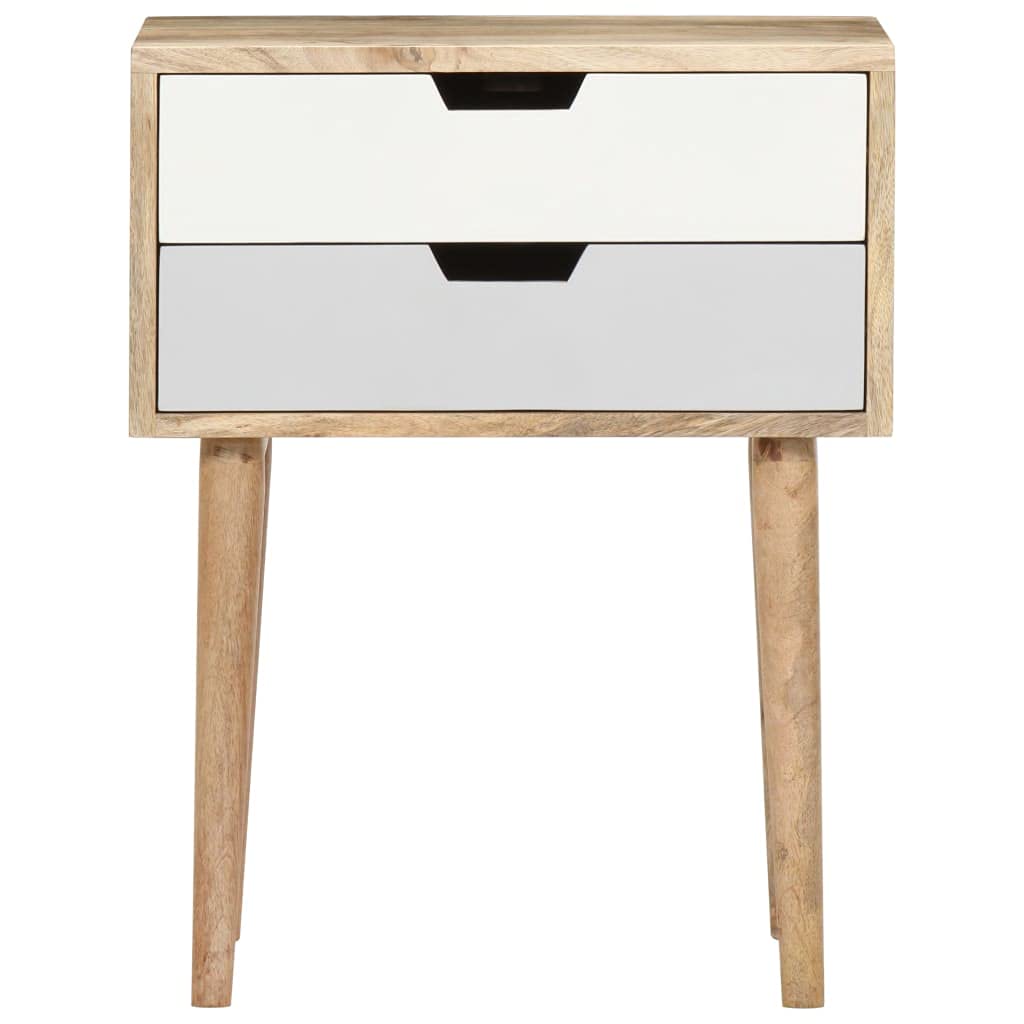 vidaXL Solid Mango Wood Bedside Cabinet - Rustic Brown and Multicolor Nightstand with Two Drawers - Handmade and Uniquely Polished, Painted, Lacquered