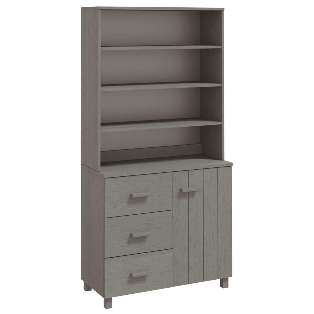 vidaXL Drawer Cabinet Bookshelf Organizer - Solid Pinewood, 3 Drawers, 3 Shelves, Light Gray, 35.4&quot; x 15.7&quot; x 70.9&quot;