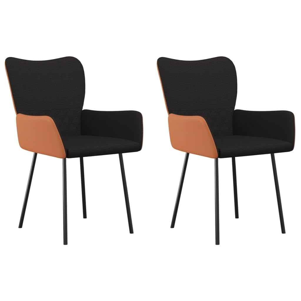 vidaXL Dining Chairs 2 pcs in Black Fabric and Faux Leather, Comfortable Foam Filled Seat with Armrest, Elegant Modern Design, Suitable for Home and Office Use