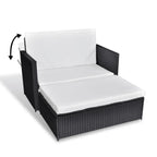 vidaXL Patio Furniture Set 2 Piece, Sleeper Sofa with Cushions, Patio Wicker Love Seat with Adjustable Backrest, Sofa Bed for Backyard Garden, Rustic, PE Rattan Black