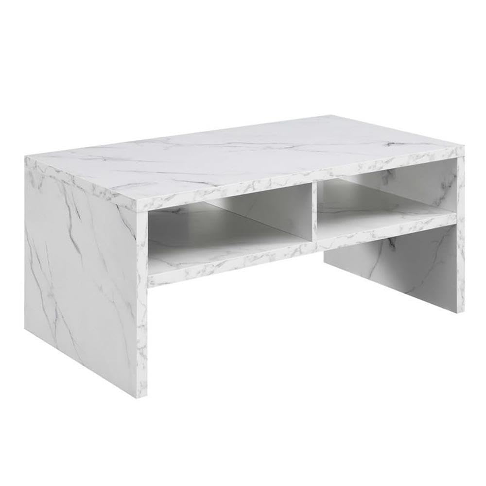Convenience Concepts Northfield Admiral Deluxe Coffee Table with Shelves, White Faux Marble