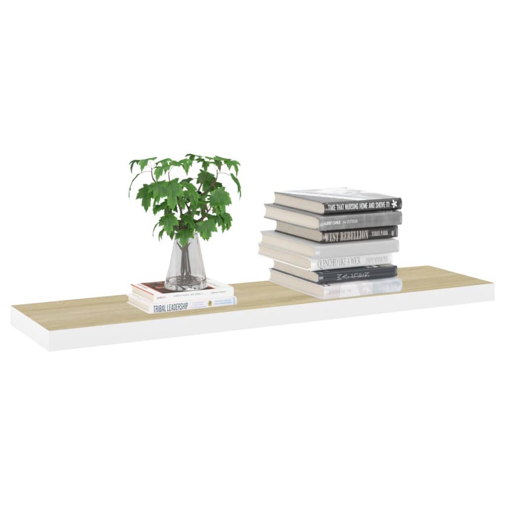 vidaXL Modern floating wall shelves in Oak and White - Indoor Style honeycomb MDF display shelf pair - 35.4&quot;x9.3&quot;x1.5&quot;