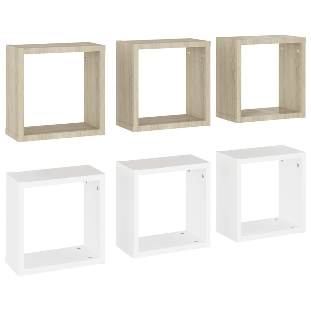 Vidaxl 6 X Cube Shelves, Wall Shelves, Hanging Shelves, Cube, Lounge, Cd Shelf, Decorative Shelf, Bookcase, Floating Shelf, White Sonoma Oak, 30 X 15 X 30 Cm