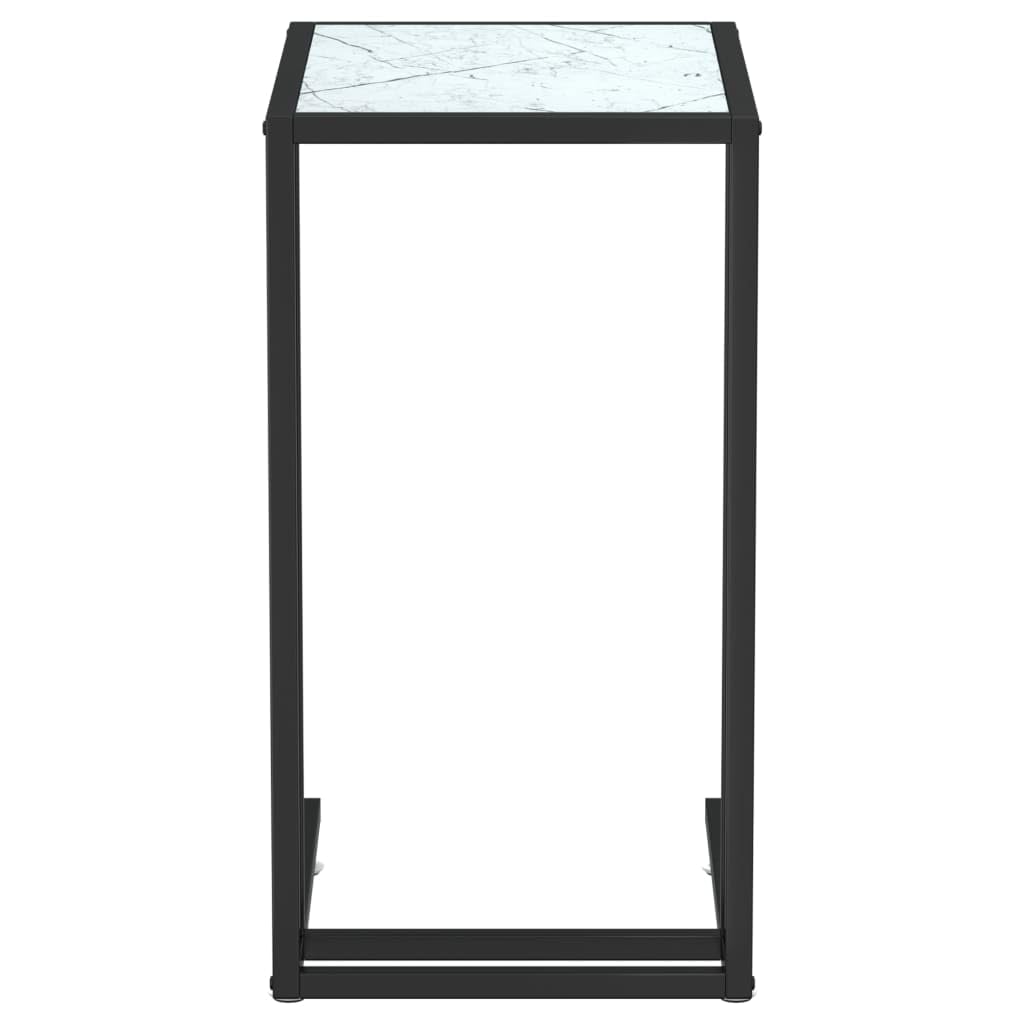 Vidaxl Computer Side Table C Shaped End Table White Marble Tempered Glass