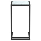 Vidaxl Computer Side Table C Shaped End Table White Marble Tempered Glass