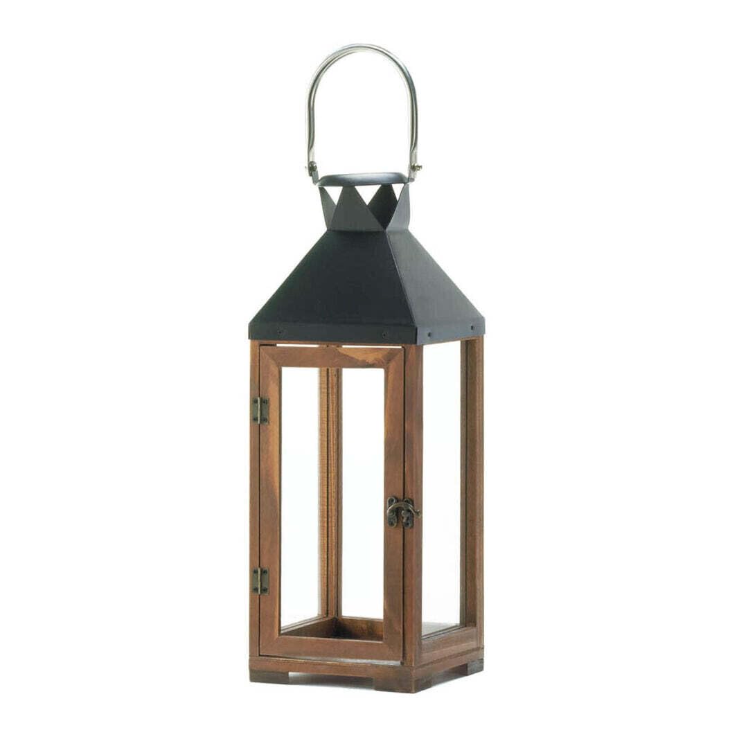 Zings & ThingzHartford Large Wooden Candle Lantern, Decorative Light Home Decor, 19.25 Tall, Iron & Wood