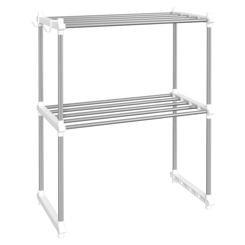 vidaXL White Kitchen Shelf Unit - Aluminum Microwave Shelf with Hooks and Two Shelves - Versatile Storage Solution for Home Kitchen Cabinets and Pantries