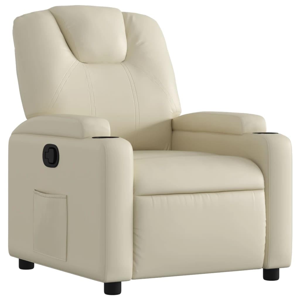 vidaXL Recliner Chair - Cream Faux Leather Armchair with Manual Reclining, Cup Holders and Side Pocket for Living Room, Office - Comfortable, Durable Seating, 29.1x34.6x38.2