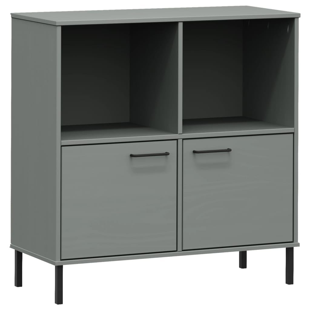 vidaXL Oslo Gray Solid Wood Bookcase with Metal Legs, Easy Assembly and Rustic Finish, Ideal for Organizing Books, Magazines, and Documents