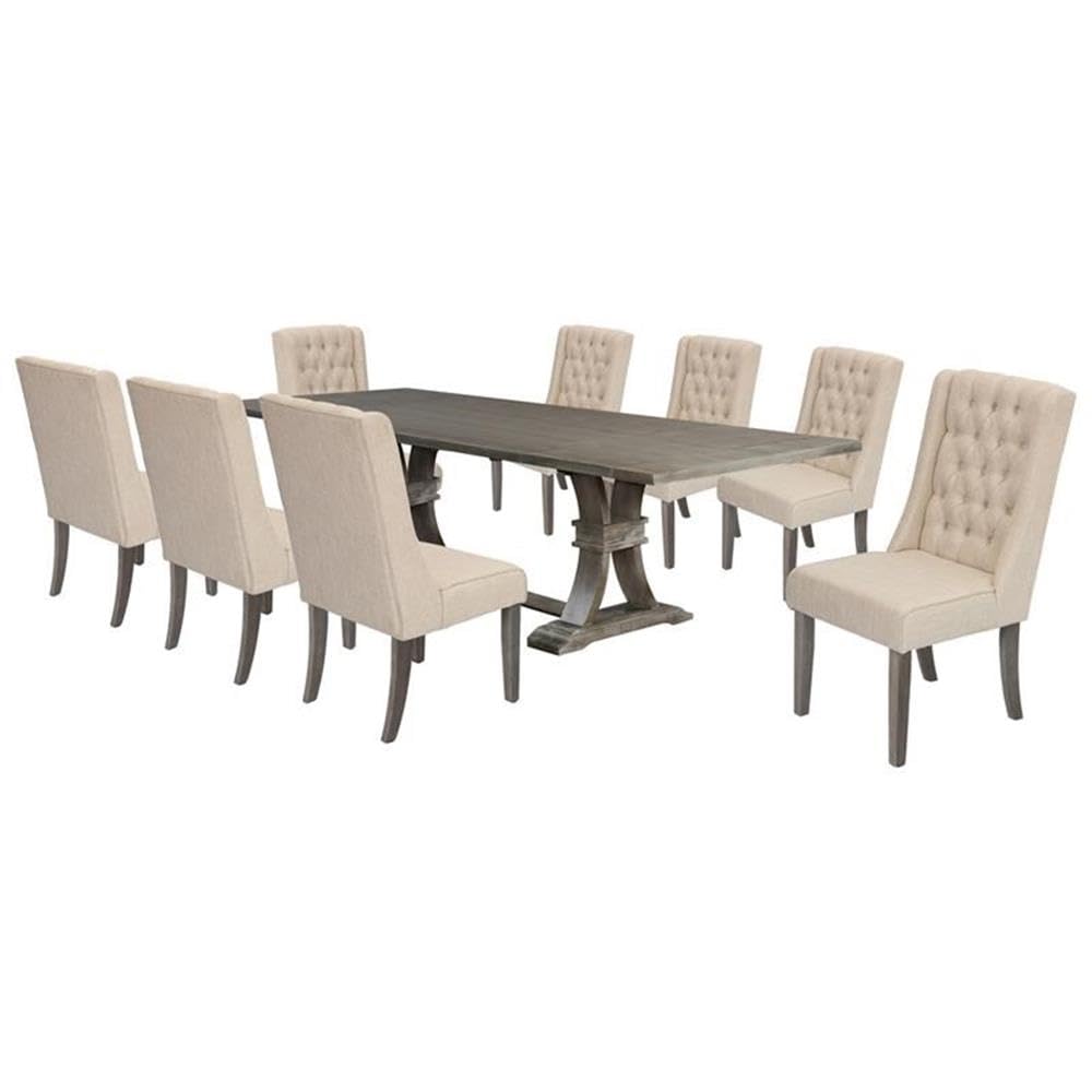 Best Quality Furniture 9PC Dining Set (1 Table + 8 Chairs) Beige