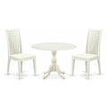 East West Furniture DMIP3-LWH-W 3 Piece Kitchen Table & Chairs Set Contains a Round Dining Table with Dropleaf and 2 Dining Room
