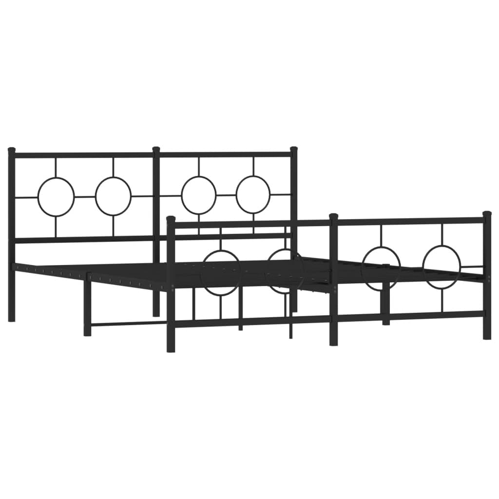 vidaXL Black Steel Metal Bed Frame-Double Bed with Headboard/Footboard for Bedroom-59.1"x78.7" Supportive Slats