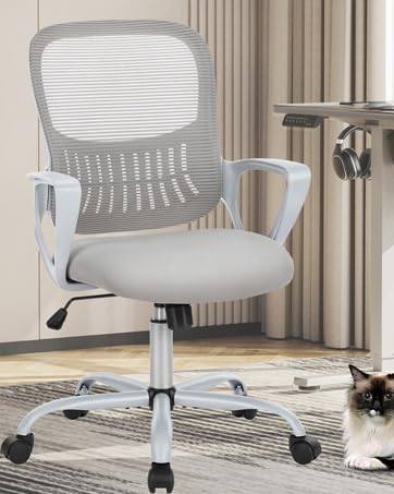 Smug Home Office Computer Desk Chair, Ergonomic Mid-Back Mesh Swivel Rolling Work With Wheels, Comfortable Lumbar Support, Comfy Arms, Bedroom, Study, Dorm, Student, Adults