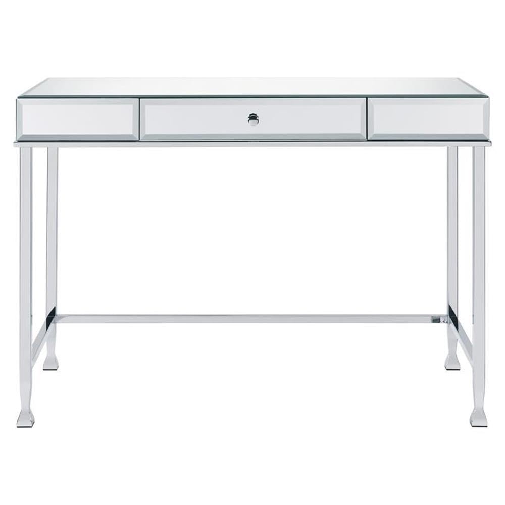 Acme Canine Rectangular Wood Top Writing Desk in Mirrored and Chrome