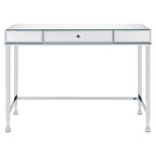 Acme Canine Rectangular Wood Top Writing Desk in Mirrored and Chrome