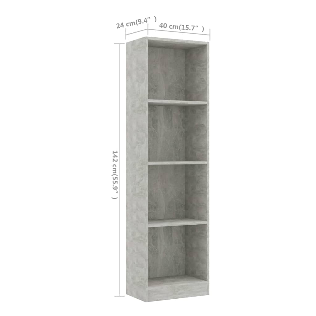vidaXL Bookshelf, 4-Layer Design Bookcase, Freestanding Display Shelving, Display Shelf for Living Room, Modern, Concrete Gray Engineered Wood