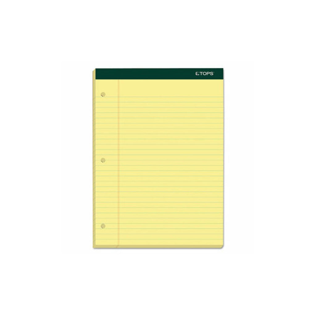 Tops Double Docket Writing Tablet, 8-1/2 X 11-3/4 Inches, Perforated, 3-Hole Punched, Canary, Legal/Wide Rule, 100 Sheets Per Pa
