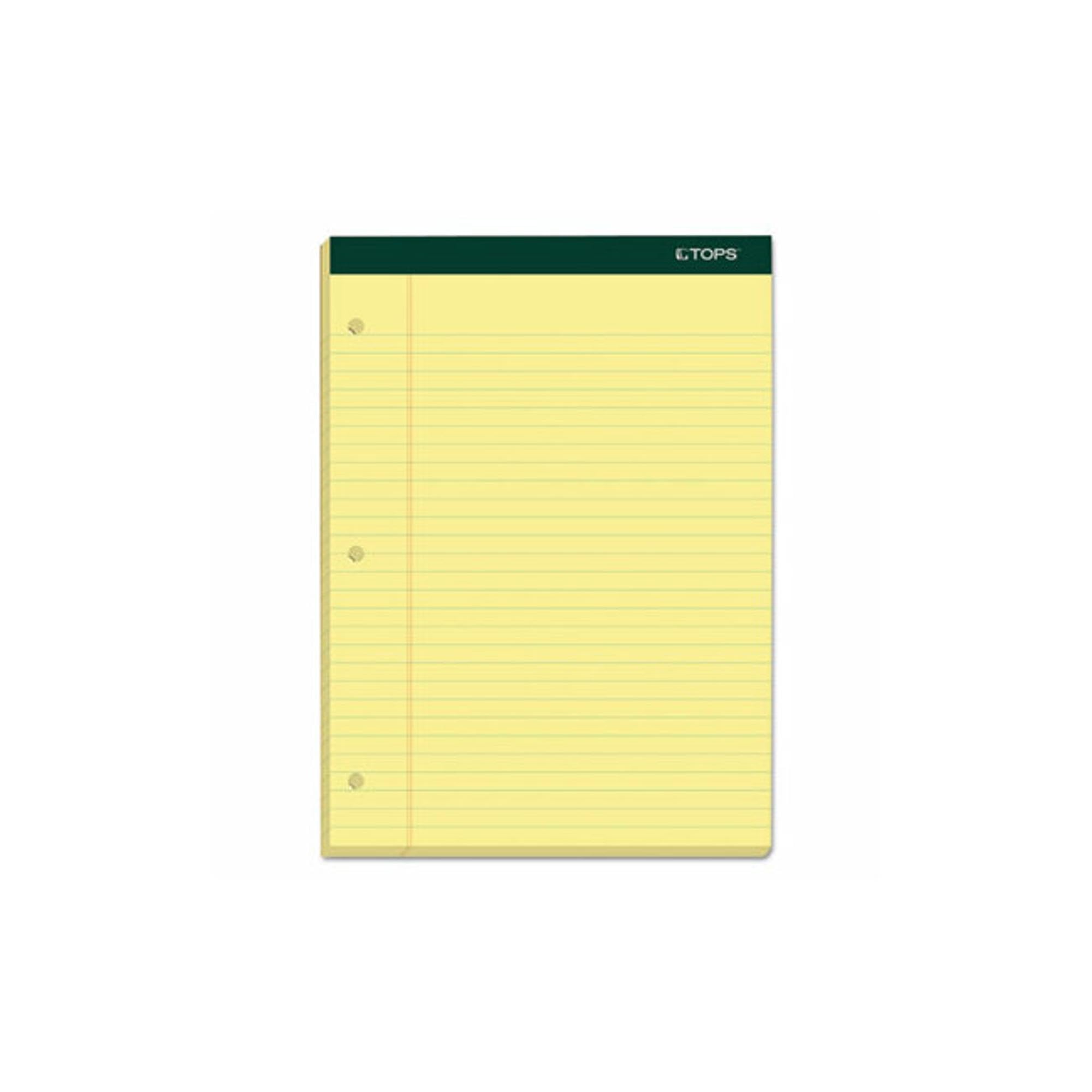 Tops Double Docket Writing Tablet, 8-1/2 X 11-3/4 Inches, Perforated, 3-Hole Punched, Canary, Legal/Wide Rule, 100 Sheets Per Pa
