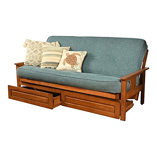 Kodiak Furniture Monterey Futon with Linen Fabric Mattress in Butternut/Blue