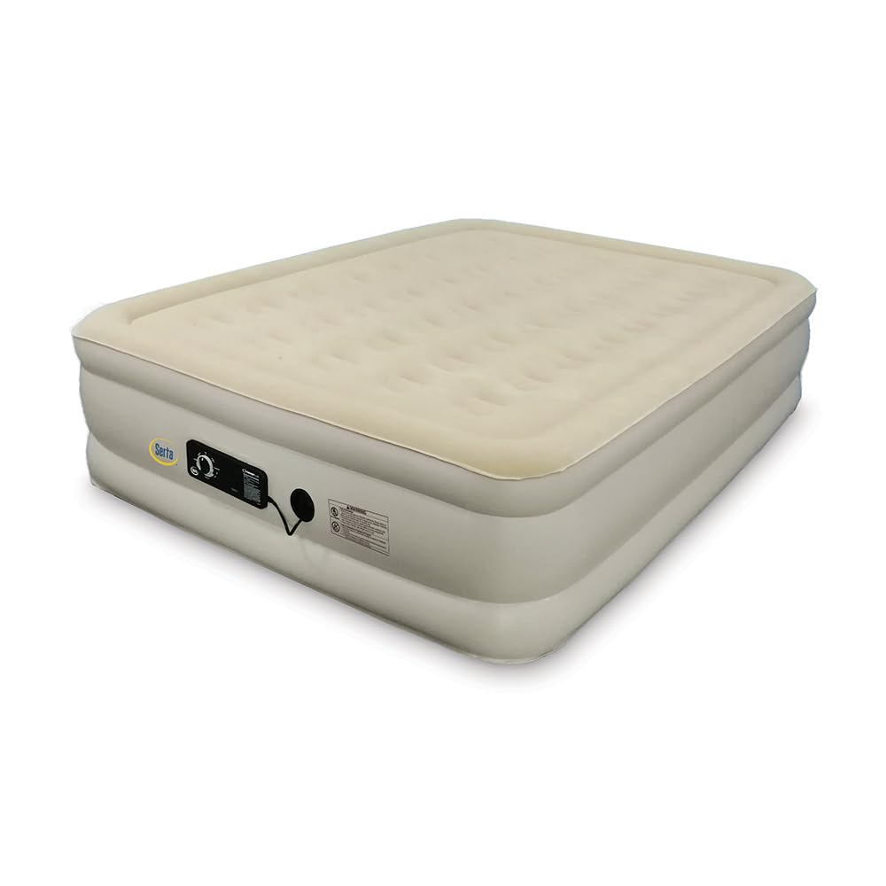 Serta Raised Air Mattress With Never Flat Pump | Size: Queen 18'' | Luxury Inflatable Mattress - Built In Air Pump To Ensure A G