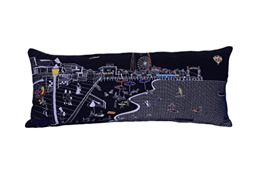 HomeRoots Grey 35' Black Ocean City Maryland Nighttime Skyline Lumbar Decorative Pillow