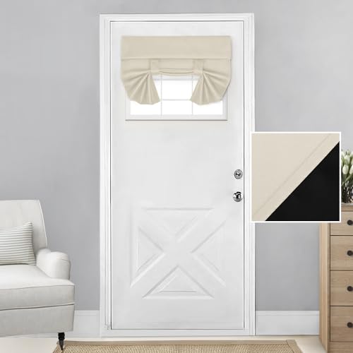 Homeideas 100% Blackout French Door Curtains, Privacy Small Door Curtains For Door Window, 26 X 20 Inch Door Shades For Front Door, Thermal Insulated Door Window Covering, (1 Panel, Beige)
