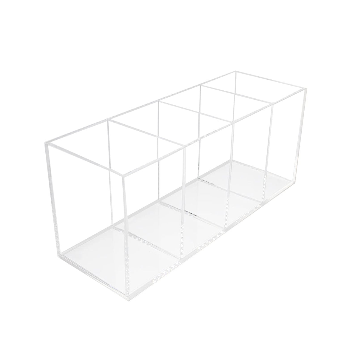 Qpey Acrylic Pen Holder 4 Compartments,Clear Pen Holder Organizer Makeup Brush Holder For Office Desk Accessories,Cosmetic Brush