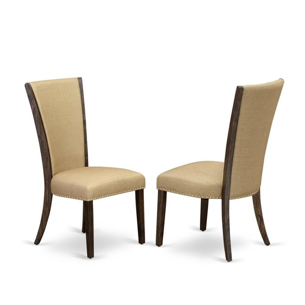 East West Furniture X797Ve703-9 9 Piece Dining Set Includes A Rectangle Dining Room Table With X-Legs And 8 Brown Linen Fabric Upholstered Parson Chairs, 40X72 Inch, Multi-Color