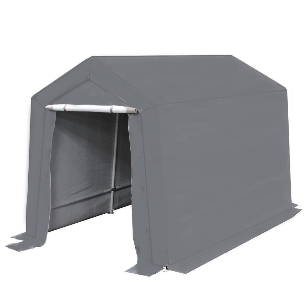 King Canopy Storage Shed 7-Feet By 12-Feet, 1.5-Inch Steel Frame, Enclosed W/Roll-Up Zipper Door, 185 Gsm Pe Cover, 6-Leg, Outdo