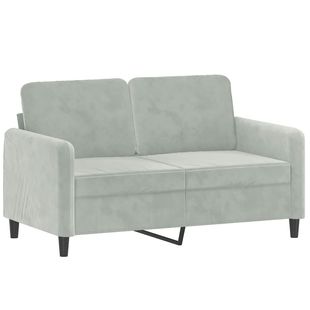 vidaXL Modern 2-Piece Sofa Set in Light Gray Velvet - Padded for Comfort with Sturdy Metal and Plywood Frame and Roll Pillows - Ideal for Living Room Area