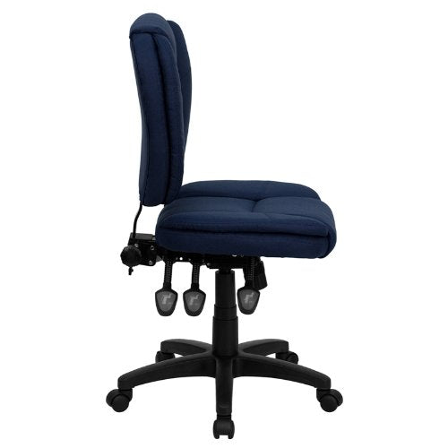 Flash Furniture Caroline Mid-Back Navy Blue Fabric Multifunction Swivel Ergonomic Task Office Chair With Pillow Top Cushioning