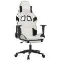 vidaXL Massage Gaming Chair for Adult, Reclining Computer Chair with Footrest and Headrest, Height Adjustable Office Chair with 360°-Swivel Castors, White and Black Faux Leather