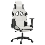 vidaXL Massage Gaming Chair for Adult, Reclining Computer Chair with Footrest and Headrest, Height Adjustable Office Chair with 360°-Swivel Castors, White and Black Faux Leather