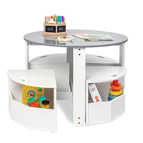 Milliard Toddler Table and Chair Set - Round Kids Activity Table With 4 Storage Stools, Nesting Design for Toddlers, Kids Play T