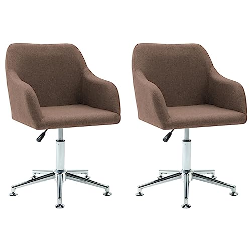 vidaXL 2 pcs Fabric Swivel Dining Chairs with Adjustable Height and Ergonomic Design - Brown, Features 360-Degree Swivel, Plywood Frame and Steel Legs, Warning: Includes California Proposition 65