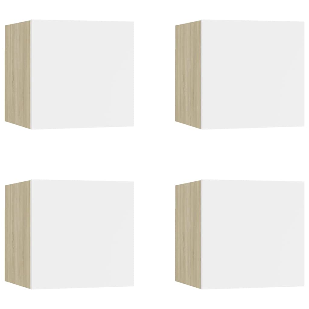 vidaXL Wall Mounted TV Cabinet Set - 4 Piece Modern Design, Engineered Wood, White & Sonoma Oak - 12&quot;x11.8&quot;x11.8&quot;