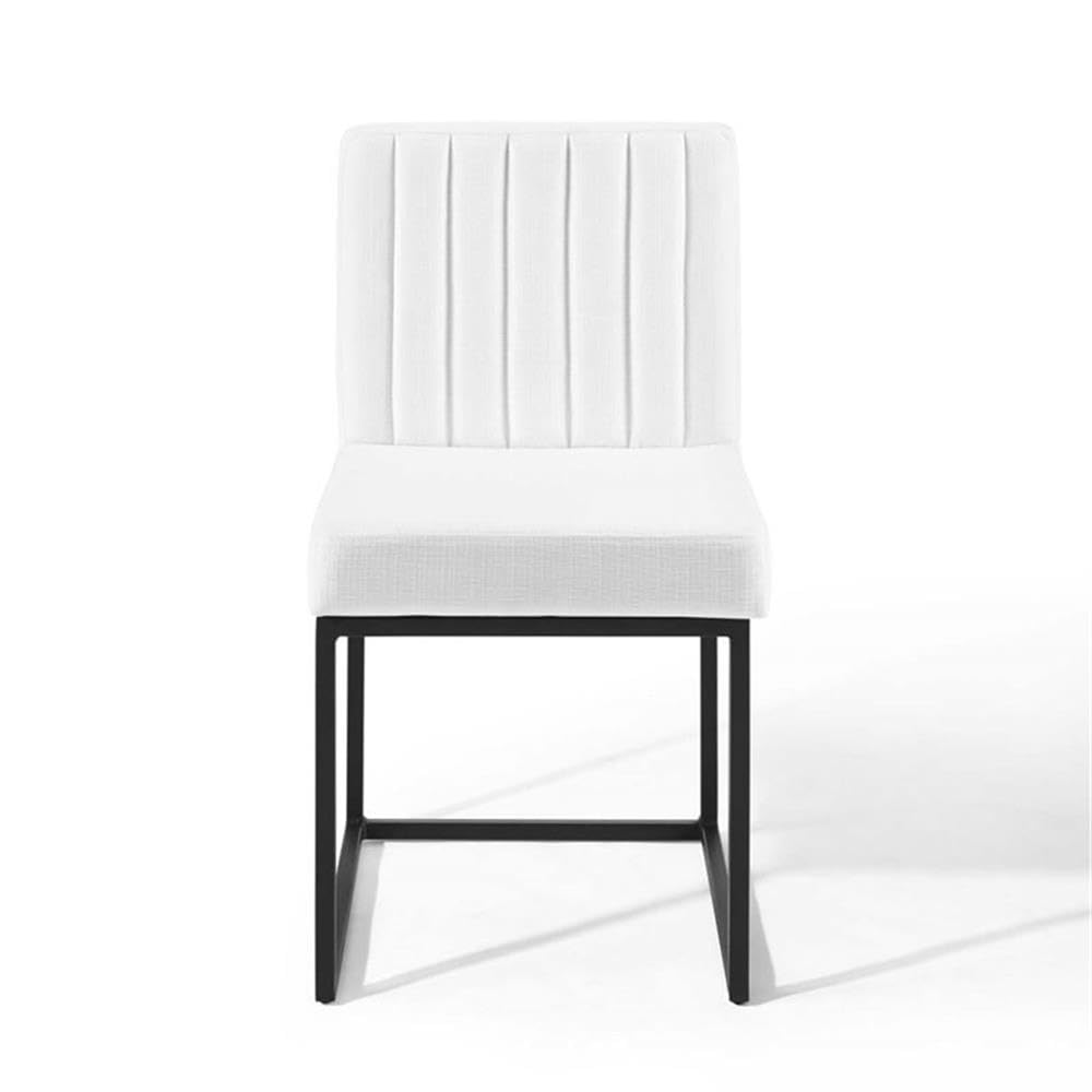 Modway Carriage Channel Tufted Sled Base Upholstered Fabric Dining Chair, Black White